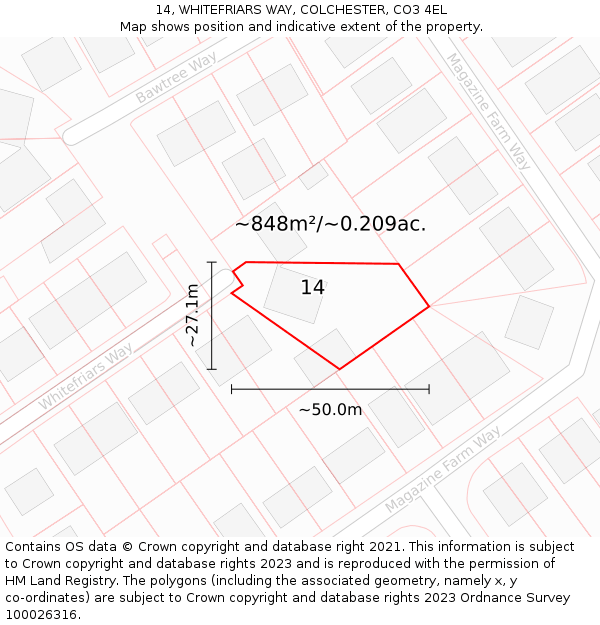 14, WHITEFRIARS WAY, COLCHESTER, CO3 4EL: Plot and title map