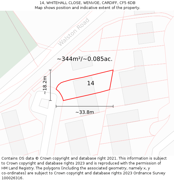 14, WHITEHALL CLOSE, WENVOE, CARDIFF, CF5 6DB: Plot and title map