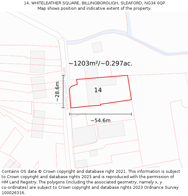 14, WHITELEATHER SQUARE, BILLINGBOROUGH, SLEAFORD, NG34 0QP: Plot and title map