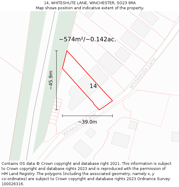 14, WHITESHUTE LANE, WINCHESTER, SO23 9RA: Plot and title map