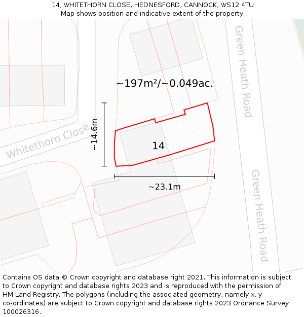 14, WHITETHORN CLOSE, HEDNESFORD, CANNOCK, WS12 4TU: Plot and title map