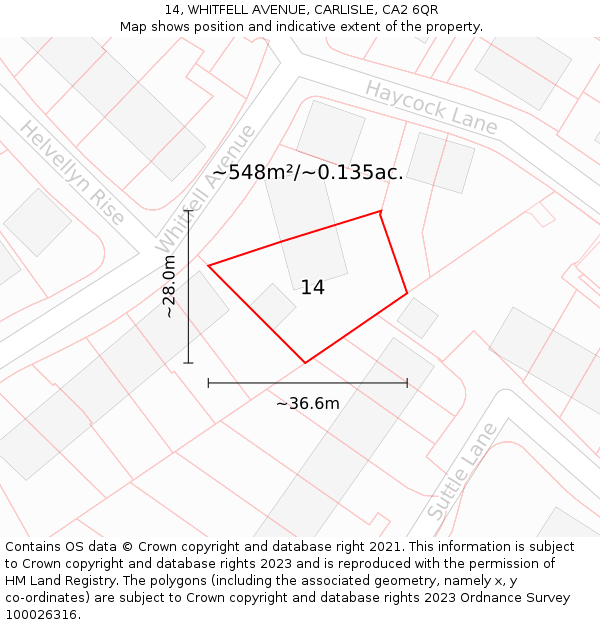 14, WHITFELL AVENUE, CARLISLE, CA2 6QR: Plot and title map