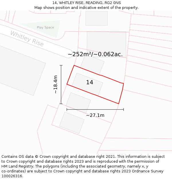 14, WHITLEY RISE, READING, RG2 0NS: Plot and title map