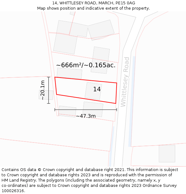 14, WHITTLESEY ROAD, MARCH, PE15 0AG: Plot and title map