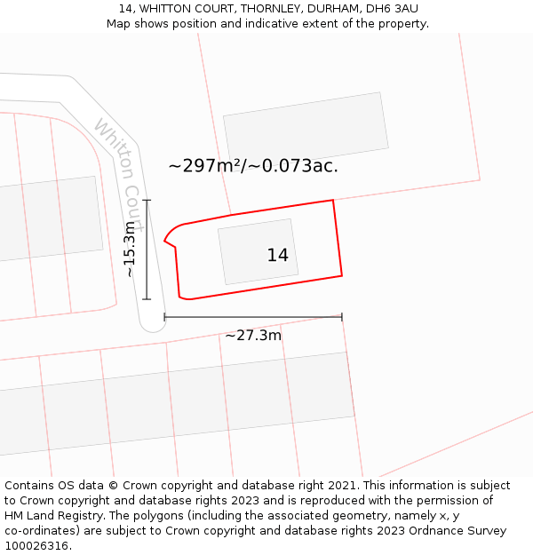 14, WHITTON COURT, THORNLEY, DURHAM, DH6 3AU: Plot and title map