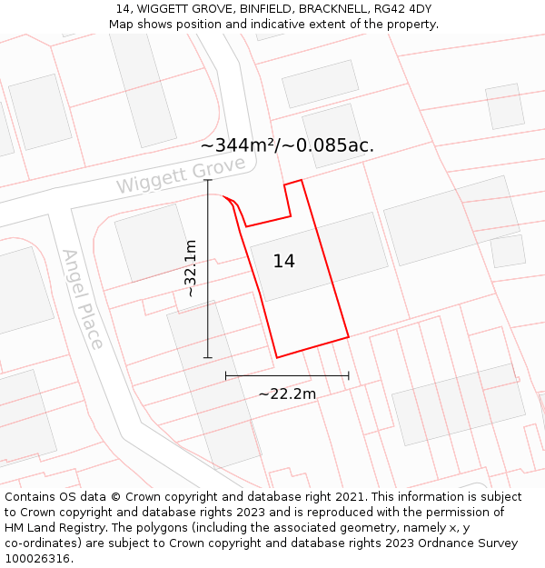 14, WIGGETT GROVE, BINFIELD, BRACKNELL, RG42 4DY: Plot and title map