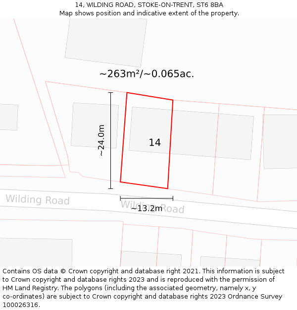 14, WILDING ROAD, STOKE-ON-TRENT, ST6 8BA: Plot and title map