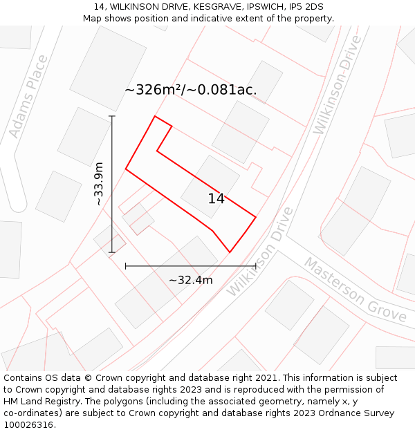 14, WILKINSON DRIVE, KESGRAVE, IPSWICH, IP5 2DS: Plot and title map