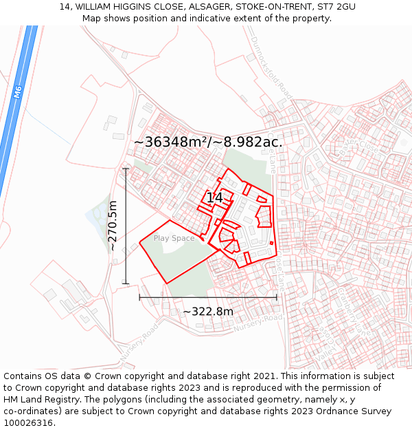 14, WILLIAM HIGGINS CLOSE, ALSAGER, STOKE-ON-TRENT, ST7 2GU: Plot and title map