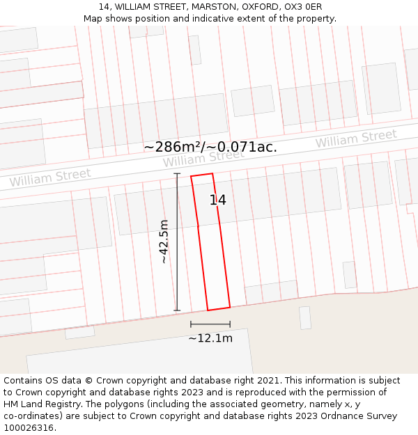 14, WILLIAM STREET, MARSTON, OXFORD, OX3 0ER: Plot and title map