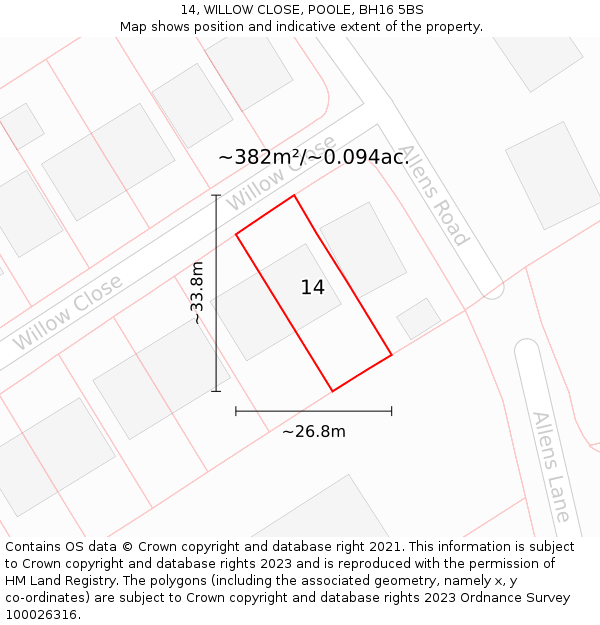 14, WILLOW CLOSE, POOLE, BH16 5BS: Plot and title map