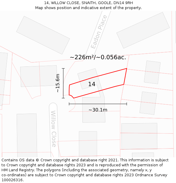 14, WILLOW CLOSE, SNAITH, GOOLE, DN14 9RH: Plot and title map