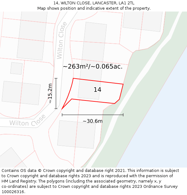 14, WILTON CLOSE, LANCASTER, LA1 2TL: Plot and title map