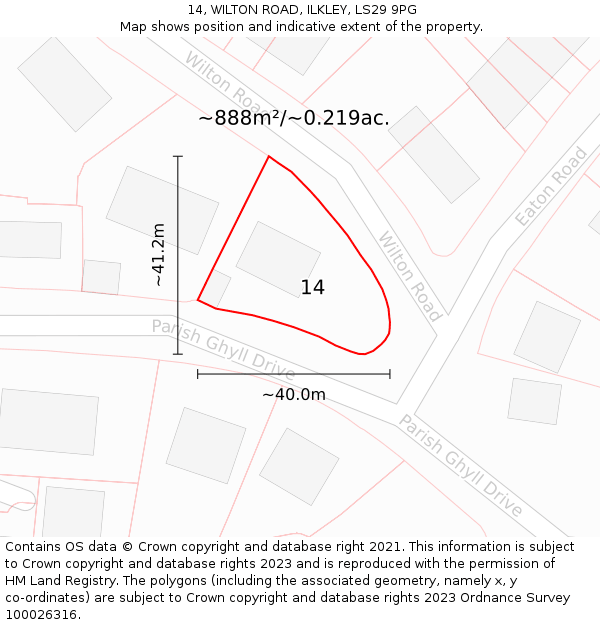 14, WILTON ROAD, ILKLEY, LS29 9PG: Plot and title map