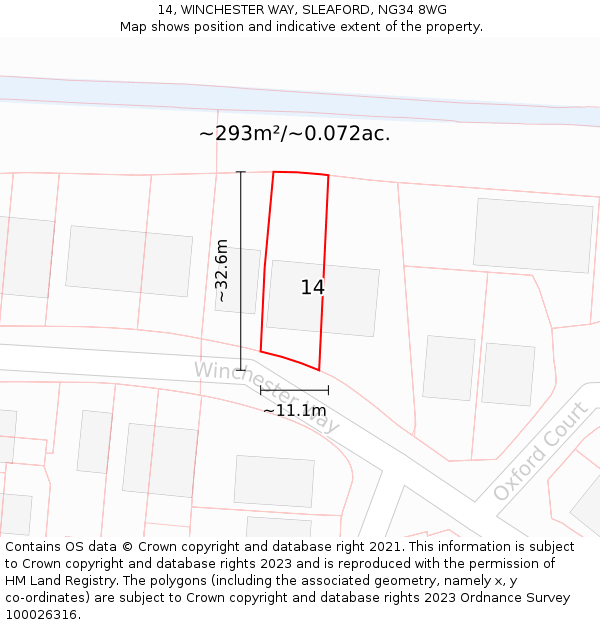 14, WINCHESTER WAY, SLEAFORD, NG34 8WG: Plot and title map