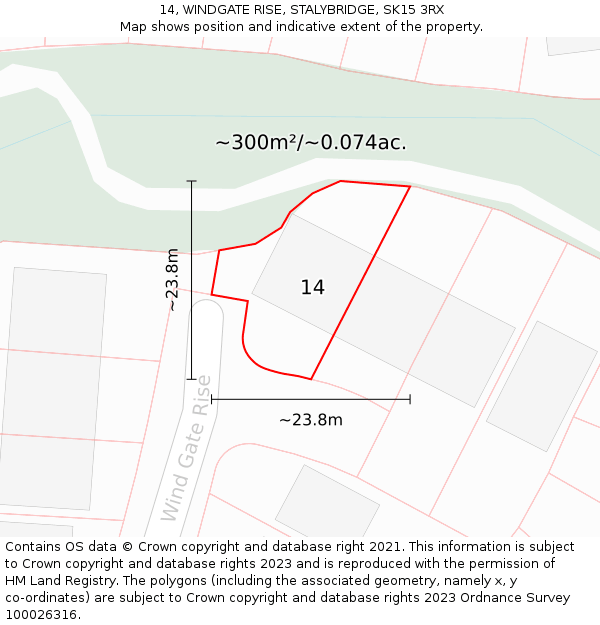 14, WINDGATE RISE, STALYBRIDGE, SK15 3RX: Plot and title map