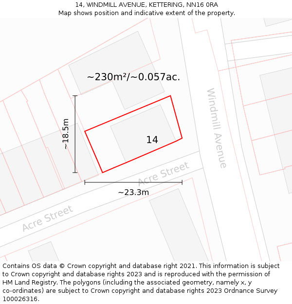 14, WINDMILL AVENUE, KETTERING, NN16 0RA: Plot and title map