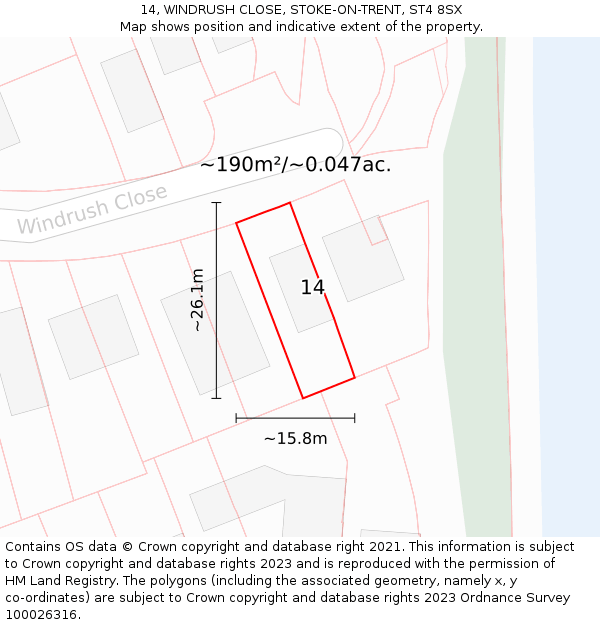 14, WINDRUSH CLOSE, STOKE-ON-TRENT, ST4 8SX: Plot and title map