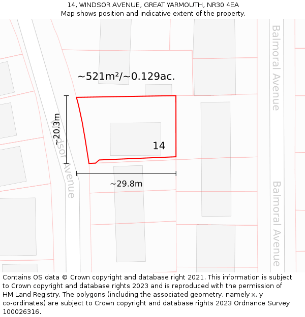 14, WINDSOR AVENUE, GREAT YARMOUTH, NR30 4EA: Plot and title map