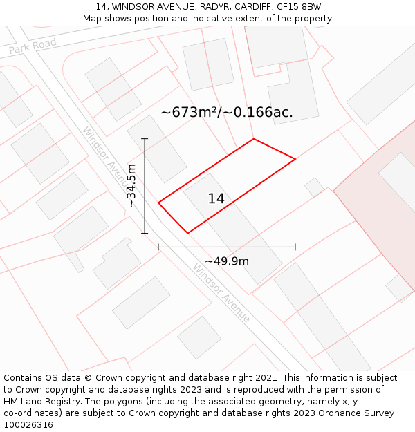 14, WINDSOR AVENUE, RADYR, CARDIFF, CF15 8BW: Plot and title map