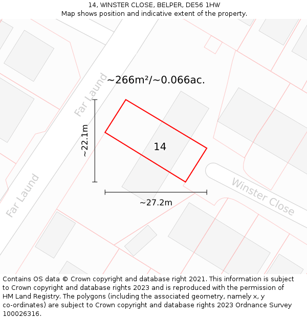 14, WINSTER CLOSE, BELPER, DE56 1HW: Plot and title map