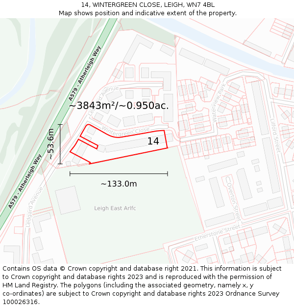 14, WINTERGREEN CLOSE, LEIGH, WN7 4BL: Plot and title map