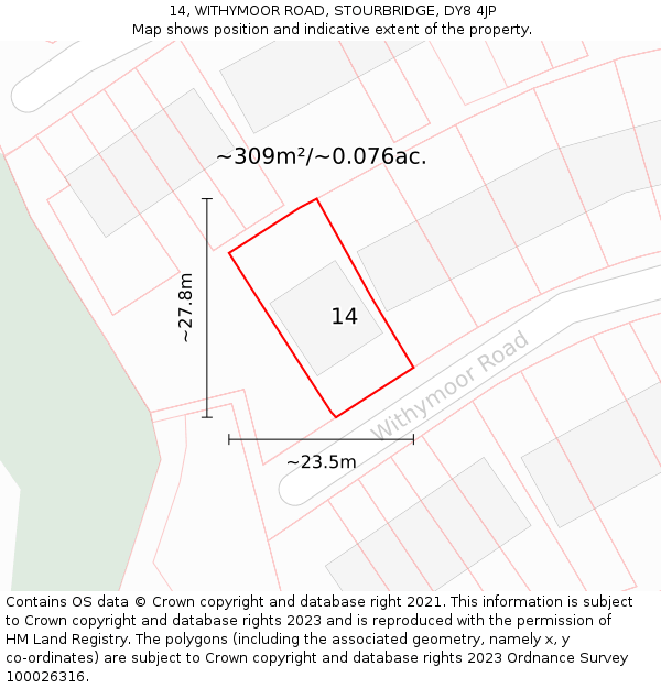 14, WITHYMOOR ROAD, STOURBRIDGE, DY8 4JP: Plot and title map