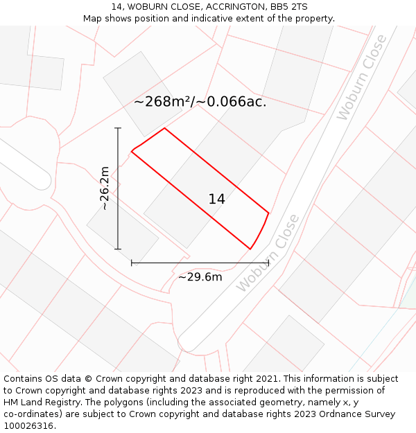 14, WOBURN CLOSE, ACCRINGTON, BB5 2TS: Plot and title map