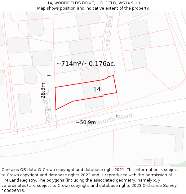 14, WOODFIELDS DRIVE, LICHFIELD, WS14 9HH: Plot and title map