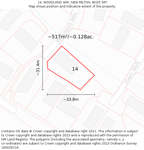 14, WOODLAND WAY, NEW MILTON, BH25 5RT: Plot and title map