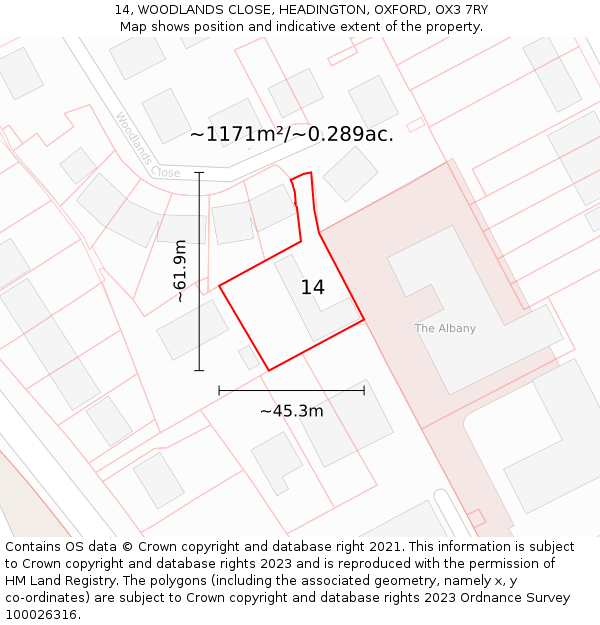 14, WOODLANDS CLOSE, HEADINGTON, OXFORD, OX3 7RY: Plot and title map