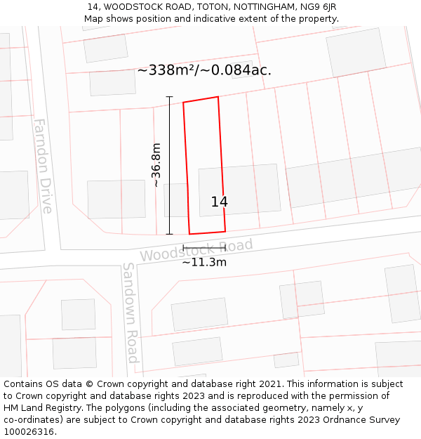 14, WOODSTOCK ROAD, TOTON, NOTTINGHAM, NG9 6JR: Plot and title map