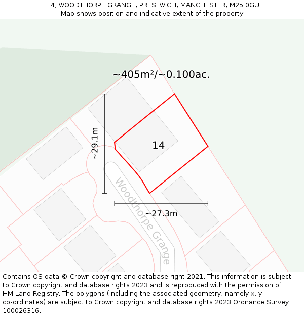 14, WOODTHORPE GRANGE, PRESTWICH, MANCHESTER, M25 0GU: Plot and title map