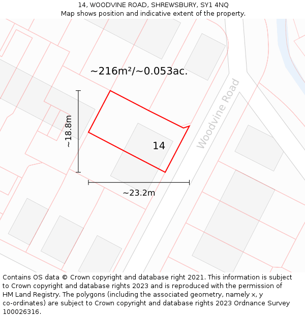 14, WOODVINE ROAD, SHREWSBURY, SY1 4NQ: Plot and title map