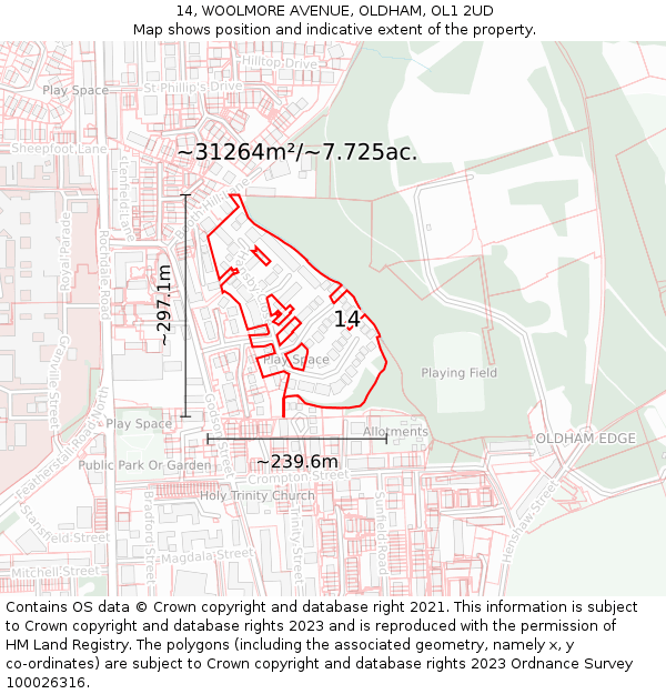 14, WOOLMORE AVENUE, OLDHAM, OL1 2UD: Plot and title map