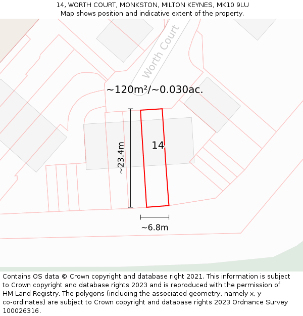 14, WORTH COURT, MONKSTON, MILTON KEYNES, MK10 9LU: Plot and title map