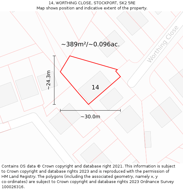 14, WORTHING CLOSE, STOCKPORT, SK2 5RE: Plot and title map