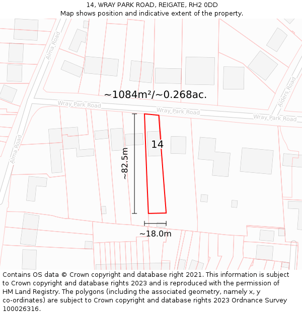 14, WRAY PARK ROAD, REIGATE, RH2 0DD: Plot and title map