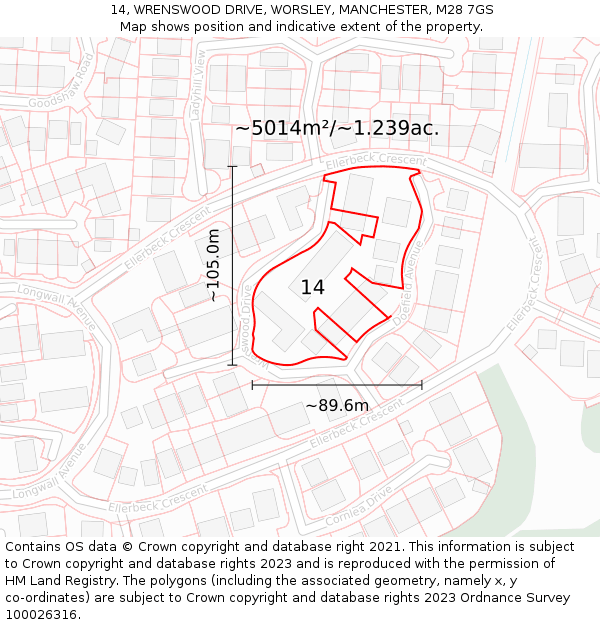 14, WRENSWOOD DRIVE, WORSLEY, MANCHESTER, M28 7GS: Plot and title map