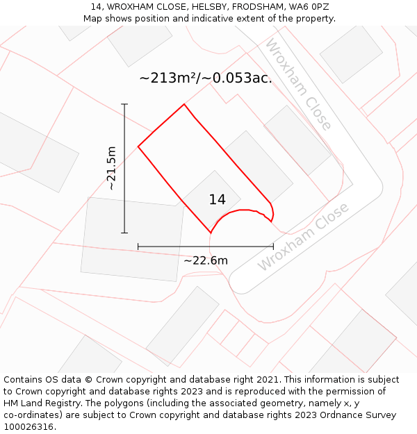 14, WROXHAM CLOSE, HELSBY, FRODSHAM, WA6 0PZ: Plot and title map