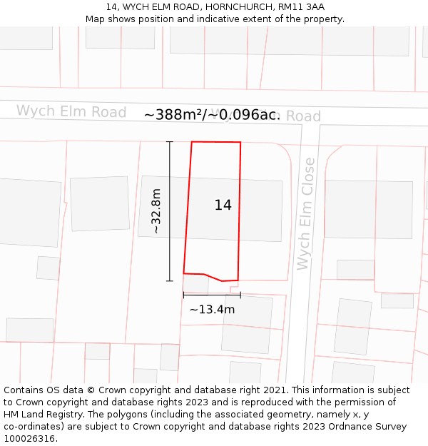 14, WYCH ELM ROAD, HORNCHURCH, RM11 3AA: Plot and title map