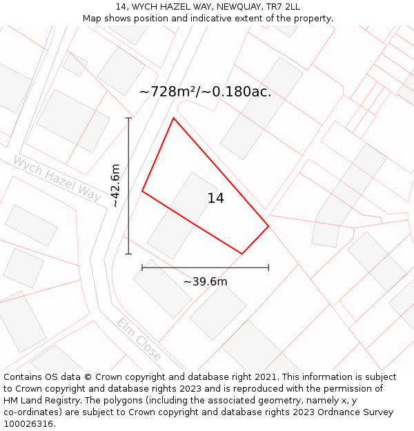 14, WYCH HAZEL WAY, NEWQUAY, TR7 2LL: Plot and title map