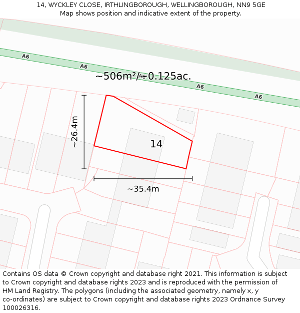 14, WYCKLEY CLOSE, IRTHLINGBOROUGH, WELLINGBOROUGH, NN9 5GE: Plot and title map