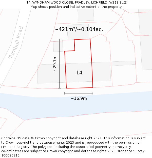 14, WYNDHAM WOOD CLOSE, FRADLEY, LICHFIELD, WS13 8UZ: Plot and title map