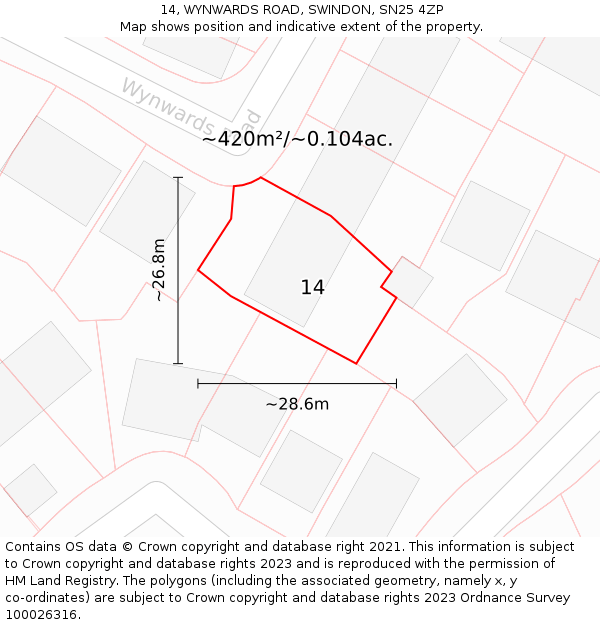 14, WYNWARDS ROAD, SWINDON, SN25 4ZP: Plot and title map