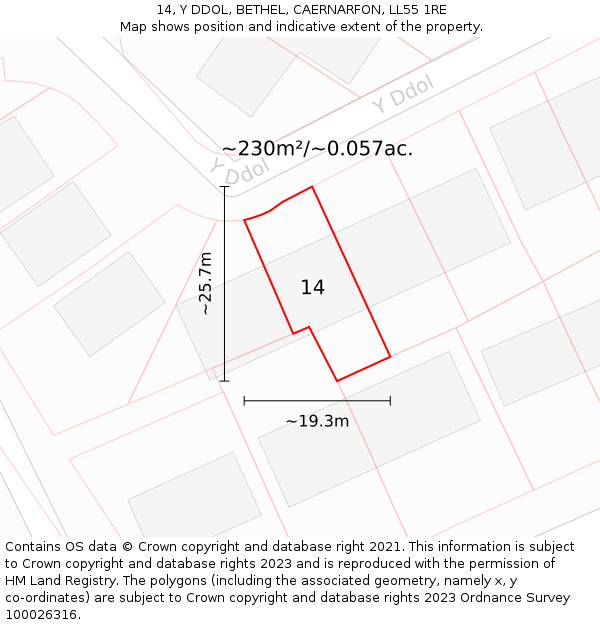 14, Y DDOL, BETHEL, CAERNARFON, LL55 1RE: Plot and title map