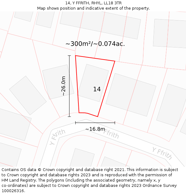 14, Y FFRITH, RHYL, LL18 3TR: Plot and title map