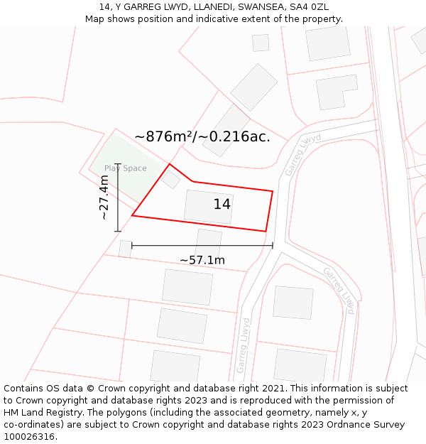 14, Y GARREG LWYD, LLANEDI, SWANSEA, SA4 0ZL: Plot and title map