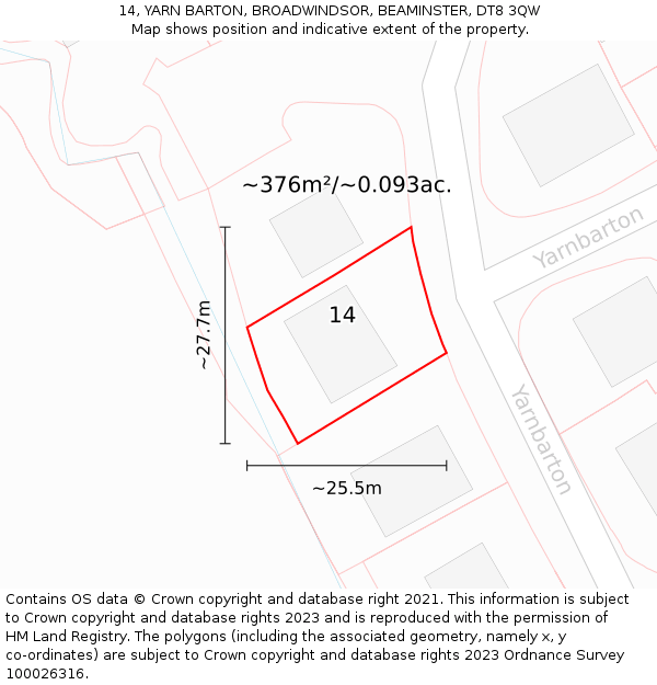 14, YARN BARTON, BROADWINDSOR, BEAMINSTER, DT8 3QW: Plot and title map