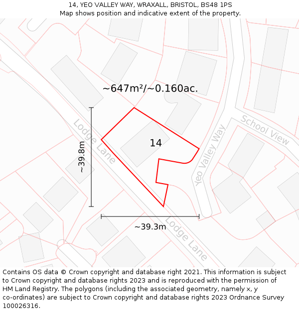 14, YEO VALLEY WAY, WRAXALL, BRISTOL, BS48 1PS: Plot and title map